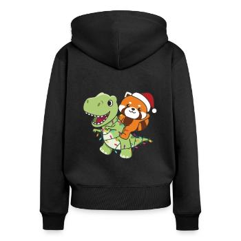 Red Panda Trex Christmas Snow Winter Animals - Women's Premium Organic Zip Hoodie - black - Back - Julia (174cm)