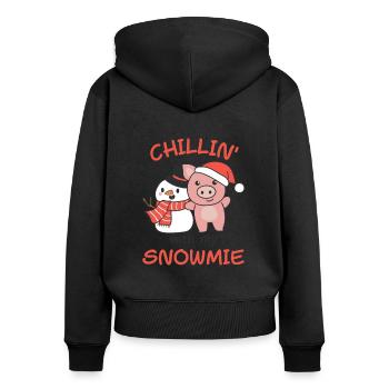 Pig Chillin avec mon bonhomme de neige - Sweat à capuche zippé Premium bio Femme - noir - Dos - Julia (174cm)