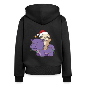 Weihnachts Hippo Faultier frohe Weihnachten Hippo - Frauen Premium Bio Zip Hoodie - Schwarz - Hinten - Julia (174cm)