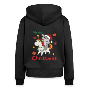 Licorne de Noël Hippopotame Joyeux Noël Licorne - Sweat à capuche zippé Premium bio Femme - noir - Dos - Julia (174cm)