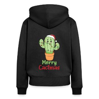Jeu de mots sur les plantes de cactus drôles de Merry Cactma - Sweat à capuche zippé Premium bio Femme - noir - Dos - Julia (174cm)