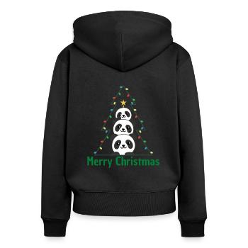 Panda Arbre de Noël Animaux de Noël Pandas - Sweat à capuche zippé Premium bio Femme - noir - Dos - Julia (174cm)