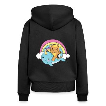 Narwal Drache ozean einhorn kawaii Regenbogen - Frauen Premium Bio Zip Hoodie - Schwarz - Hinten - Julia (174cm)