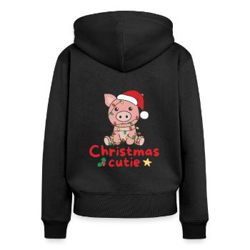 Cochon de Noël Cochons Mignon de Noël - Sweat à capuche zippé Premium bio Femme - noir - Dos - Julia (174cm)