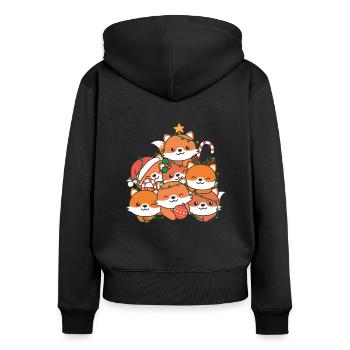 Fox Christmas Tree Funny Animal Christmas - Sweat à capuche zippé Premium bio Femme - noir - Dos - Julia (174cm)