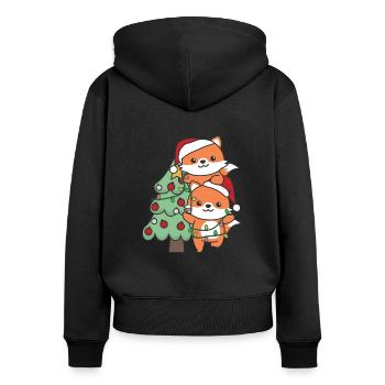 Fox Christmas Tree Christmas Animals Fox - Women's Premium Organic Zip Hoodie - black - Back - Julia (174cm)
