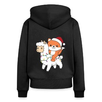 Fox Llama Alpaca Christmas Winter Animals - Women's Premium Organic Zip Hoodie - black - Back - Julia (174cm)