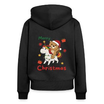 Weihnachts Einhorn Biber frohe Weihnachten Einhorn - Frauen Premium Bio Zip Hoodie - Schwarz - Hinten - Julia (174cm)