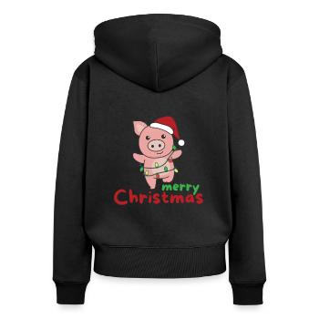 Cochon Joyeux Noël Cochons d’hiver - Sweat à capuche zippé Premium bio Femme - noir - Dos - Julia (174cm)