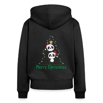 Panda Arbre de Noël Animaux de Noël Pandas - Sweat à capuche zippé Premium bio Femme - noir - Dos - Julia (174cm)
