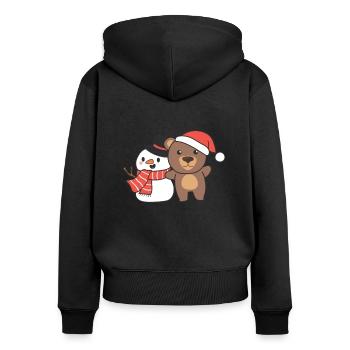 Bear with snowman in winter for Christmas - Women's Premium Organic Zip Hoodie - black - Back - Julia (174cm)