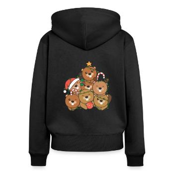 Castor Arbre de Noël Drôle Animal Noël - Sweat à capuche zippé Premium bio Femme - noir - Dos - Julia (174cm)