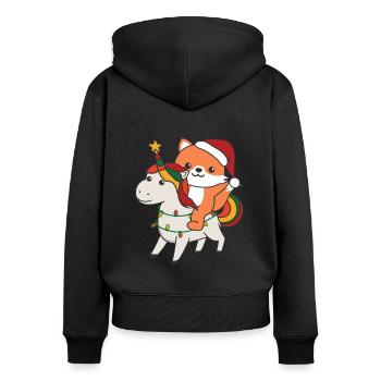 Licorne de Noël Renard Joyeux Licorne de Noël - Sweat à capuche zippé Premium bio Femme - noir - Dos - Julia (174cm)