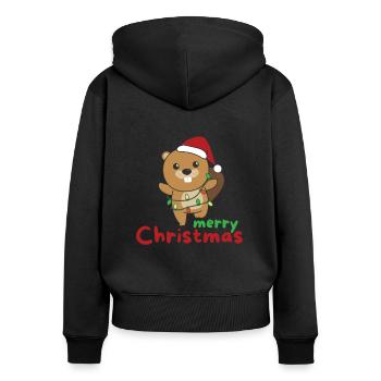 Beaver Merry Christmas Winter Animals Beaver - Women's Premium Organic Zip Hoodie - black - Back - Julia (174cm)