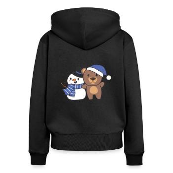 Bear with snowman in winter for Christmas - Women's Premium Organic Zip Hoodie - black - Back - Julia (174cm)