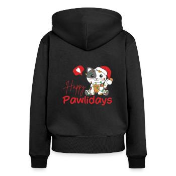 Cat Christmas Cute Cats Happy Pawlidays - Women's Premium Organic Zip Hoodie - black - Back - Julia (174cm)