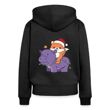 Christmas Hippo Fox Merry Christmas Hippo - Women's Premium Organic Zip Hoodie - black - Back - Julia (174cm)