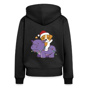 Christmas Hippo Jack Russell Merry Christmas - Women's Premium Organic Zip Hoodie - black - Back - Julia (174cm)
