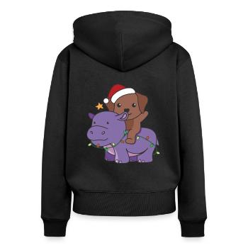 Christmas Hippo Labrador Merry Christmas Dogs - Women's Premium Organic Zip Hoodie - black - Back - Julia (174cm)