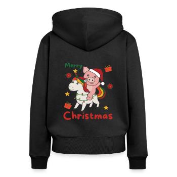 Cochon de Noël Joyeux Licorne de Noël - Sweat à capuche zippé Premium bio Femme - noir - Dos - Julia (174cm)