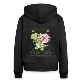 Joyeux Noël moche Noël Axolotl Arbre Rex - Sweat à capuche zippé Premium bio Femme - noir - Dos - Julia (174cm)