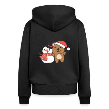 Quokka with snowman in winter for Christmas - Women's Premium Organic Zip Hoodie - black - Back - Julia (174cm)