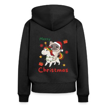 Weihnachts Einhorn Katze frohe Weihnachten Einhorn - Frauen Premium Bio Zip Hoodie - Schwarz - Hinten - Julia (174cm)
