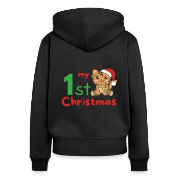 Chat de Noël Chats mon 1er Noël - Sweat à capuche zippé Premium bio Femme - noir - Dos - Julia (174cm)