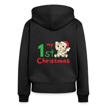 Chat de Noël Chats mon 1er Noël - Sweat à capuche zippé Premium bio Femme - noir - Dos - Julia (174cm)