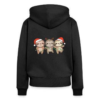 Faultier Weihnachten Weihnachtstiere süße Faultier - Frauen Premium Bio Zip Hoodie - Schwarz - Hinten - Julia (174cm)