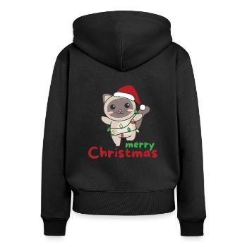 Chat Joyeux Noël Hiver Animaux Chats - Sweat à capuche zippé Premium bio Femme - noir - Dos - Julia (174cm)