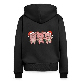 Schwein Weihnachten Weihnachtstiere süße Schweine - Frauen Premium Bio Zip Hoodie - Schwarz - Hinten - Julia (174cm)
