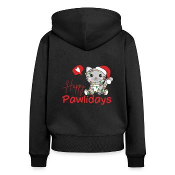 Cat Christmas Cute Cats Happy Pawlidays - Women's Premium Organic Zip Hoodie - black - Back - Julia (174cm)