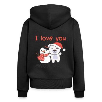 Eisbär I love you snow much schneemann wortspiel - Frauen Premium Bio Zip Hoodie - Schwarz - Hinten - Julia (174cm)