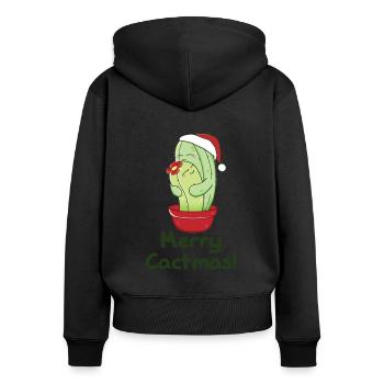 Jeu de mots sur les plantes de cactus drôles de Merry Cactma - Sweat à capuche zippé Premium bio Femme - noir - Dos - Julia (174cm)