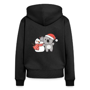 Koala mit Schneemann im Winter zu Weihnachten - Frauen Premium Bio Zip Hoodie - Schwarz - Hinten - Julia (174cm)