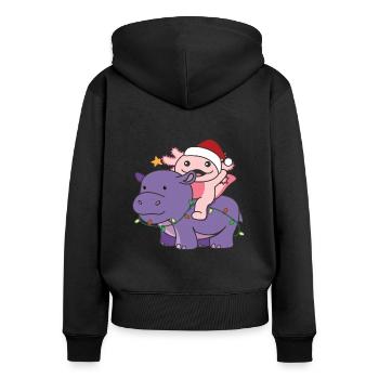 Christmas Hippo Axolotl Merry Christmas Hippo - Women's Premium Organic Zip Hoodie - black - Back - Julia (174cm)