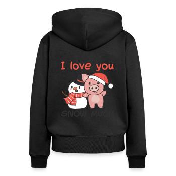 Schwein I love you snow much schneemann wortspiel - Frauen Premium Bio Zip Hoodie - Schwarz - Hinten - Julia (174cm)