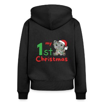 Chat de Noël Chats mon 1er Noël - Sweat à capuche zippé Premium bio Femme - noir - Dos - Julia (174cm)