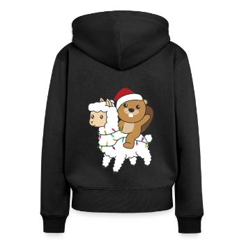 Beaver Lama Alpaca Christmas Winter Animals - Women's Premium Organic Zip Hoodie - black - Back - Julia (174cm)