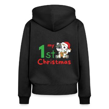 Chat de Noël Chats mon 1er Noël - Sweat à capuche zippé Premium bio Femme - noir - Dos - Julia (174cm)