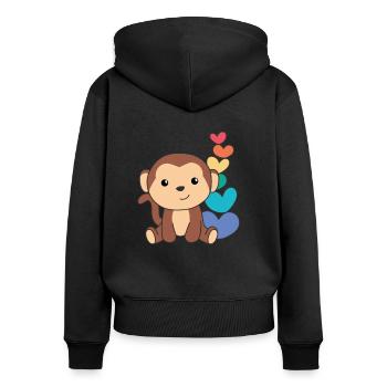 Regenbogen Herzen Pride LGBTQ süße tiere Affe - Frauen Premium Bio Zip Hoodie - Schwarz - Hinten - Julia (174cm)