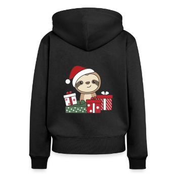 Faultier Weihnachten Geschenk Winter Faultiere - Frauen Premium Bio Zip Hoodie - Schwarz - Hinten - Julia (174cm)