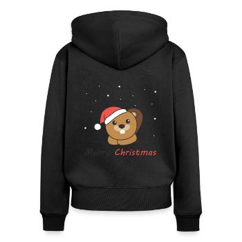 Biber Weihnachten Schnee Winter Tiere Biber - Frauen Premium Bio Zip Hoodie - Schwarz - Hinten - Julia (174cm)