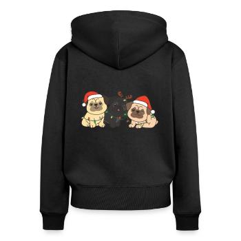 Carlin Noël Animaux Chiens mignons - Sweat à capuche zippé Premium bio Femme - noir - Dos - Julia (174cm)