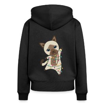 Katze Weihnachten Schnee Winter Tiere Katzen - Frauen Premium Bio Zip Hoodie - Schwarz - Hinten - Julia (174cm)