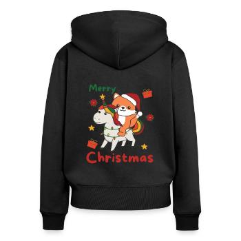 Licorne de Noël Renard Joyeux Licorne de Noël - Sweat à capuche zippé Premium bio Femme - noir - Dos - Julia (174cm)
