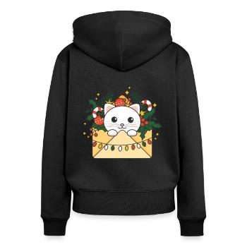 Katze Weihnachten Brief Winter Tiere Katzen - Frauen Premium Bio Zip Hoodie - Schwarz - Hinten - Julia (174cm)