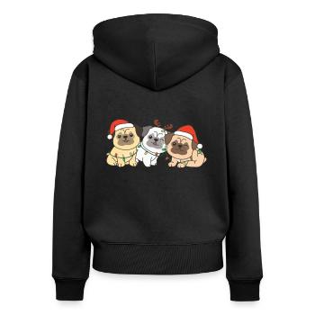 Carlin Noël Animaux Chiens mignons - Sweat à capuche zippé Premium bio Femme - noir - Dos - Julia (174cm)