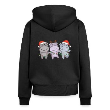 Hippopotames de Noël Animaux Mignons Hippopotames - Sweat à capuche zippé Premium bio Femme - noir - Dos - Julia (174cm)